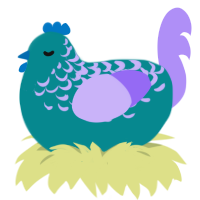 Leggiero, a teal and lilac chicken with a half-lace pattern