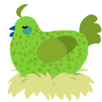 A grass and chartreuse chicken with a speckle pattern