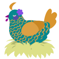A teal and orange chicken with a lace pattern