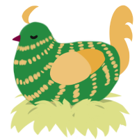 A viridian and honey chicken with a bar pattern