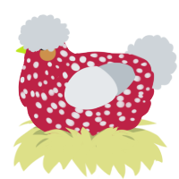 A crimson and mist chicken with a speckle pattern