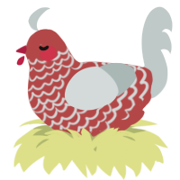A red and silver chicken with a lace pattern