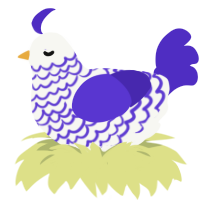 Zir Royal Highness, a white and indigo chicken with a lace pattern
