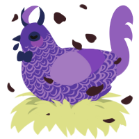 Vie, a indigo and blurple chicken with a double-lace pattern