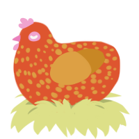 sprinkler, a vermilion and orange chicken with a speckle pattern