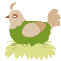 A chartreuse and beige chicken with a head pattern