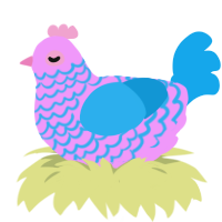 A lavender and sky chicken with a lace pattern