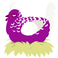 A plum and white chicken with a half-lace pattern
