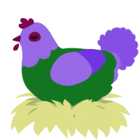 A leaf and blurple chicken with a head pattern