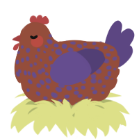A russet and overcast chicken with a speckle pattern