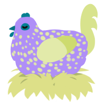 A lilac and lemon chicken with a speckle pattern