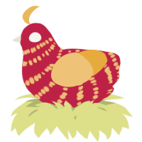 A crimson and honey chicken with a bar pattern