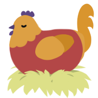 A red and orange chicken with a head pattern