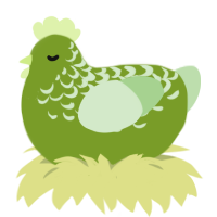 Fern, a chartreuse and gluppy chicken with a half-lace pattern