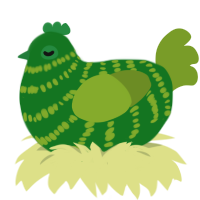 A leaf and chartreuse chicken with a bar pattern