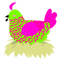 Zim, a grass and fuchsia chicken with a lace pattern