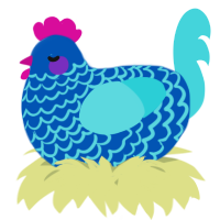 A ultramarine and aqua chicken with a lace pattern