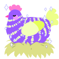 A lilac and apple chicken with a bar pattern