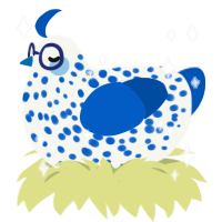 Porcelain, a white and ultramarine chicken with a speckle pattern