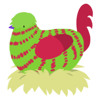 Zim but WORSE, a grass and crimson chicken with a bar pattern