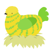 A yellow and grass chicken with a bar pattern