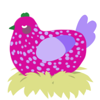 A fuchsia and lilac chicken with a speckle pattern