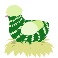 A leaf and apple chicken with a bar pattern