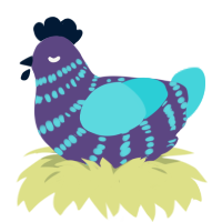 Midnight, a overcast and aqua chicken with a bar pattern
