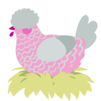 A pink and silver chicken with a lace pattern