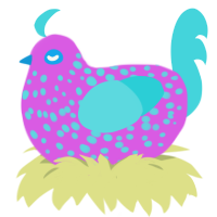 The N30nGénue, a orchid and aqua chicken with a speckle pattern