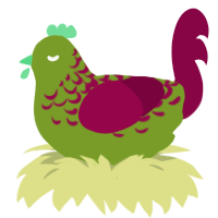 A chartreuse and maroon chicken with a half-lace pattern
