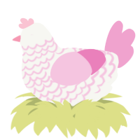 A white and pink chicken with a lace pattern