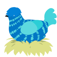 A sapphire and aqua chicken with a bar pattern