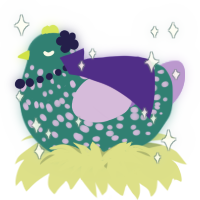 A teal and lilac chicken with a speckle pattern