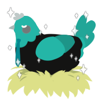 A black and turquoise chicken with a head pattern