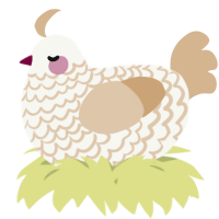 A white and beige chicken with a lace pattern