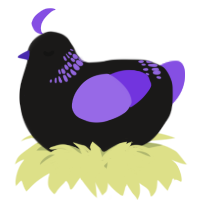 A sable and blurple chicken with a neck-band pattern