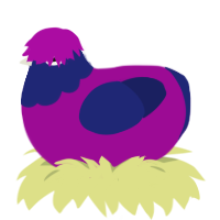 A plum and navy chicken with a head pattern