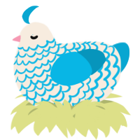 A cream and cerulean chicken with a lace pattern