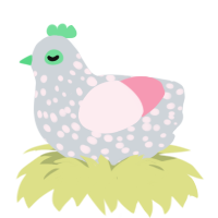 Lint Mint, a mist and rose chicken with a speckle pattern