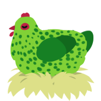 A grass and leaf chicken with a speckle pattern