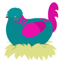 poyoquese, a teal and fuchsia chicken with a neck-speckle pattern