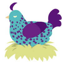 A sky and indigo chicken with a speckle pattern