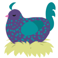 A overcast and teal chicken with a speckle pattern