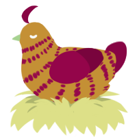 Ronald, a gold and maroon chicken with a bar pattern