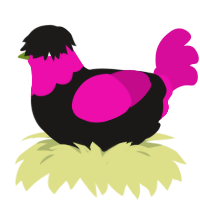 A sable and fuchsia chicken with a head pattern