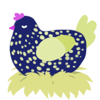 A navy and lemon chicken with a speckle pattern