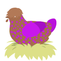 A brown and amethyst chicken with a speckle pattern