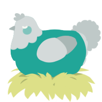 A turquoise and silver chicken with a head pattern