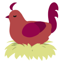A red and maroon chicken